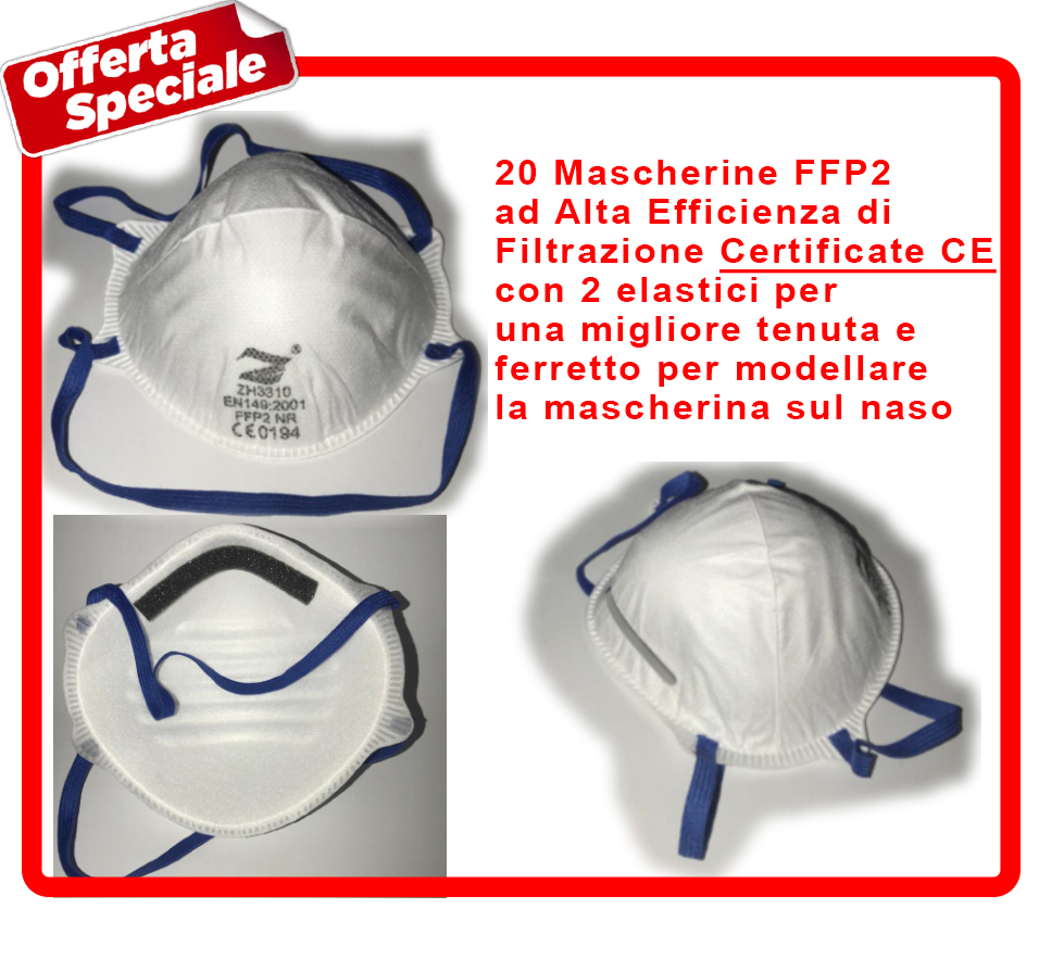 mascherine FFP2 Certificate CE Italia Mascherine FFP2 certificate CE con elastici e ferretto per modellare la mascherina sul naso